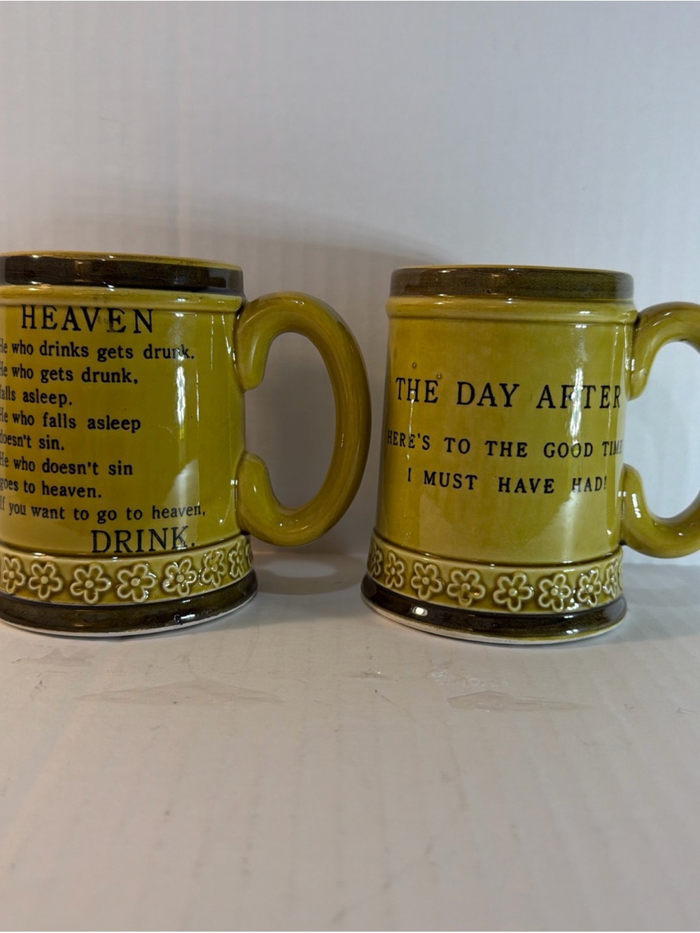 Vtg Set Of 2 Beer Mugs 12 Oz "He Who Drinks"  Gets Drunk & “The Day after” Mugs